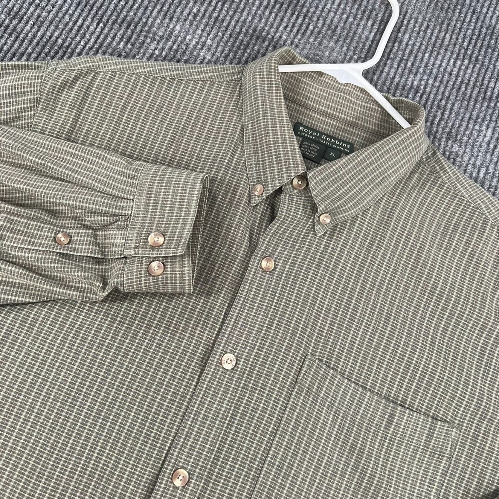 Royal Robbins Shirt Mens XL Gray Check Long Sleeve Button Up Outdoor Travel